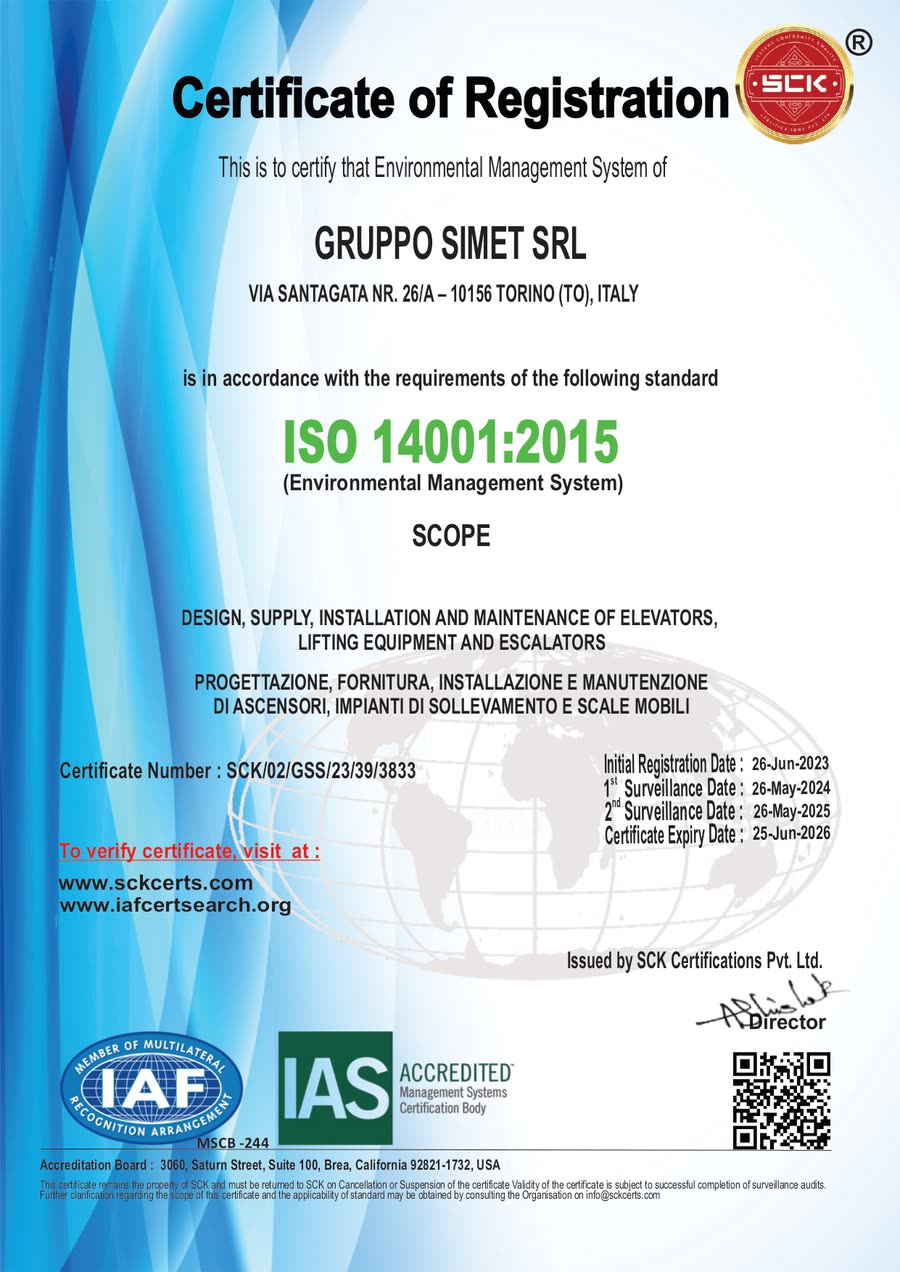 L'attestato ISO 14001:2015 di Gruppo Simet
