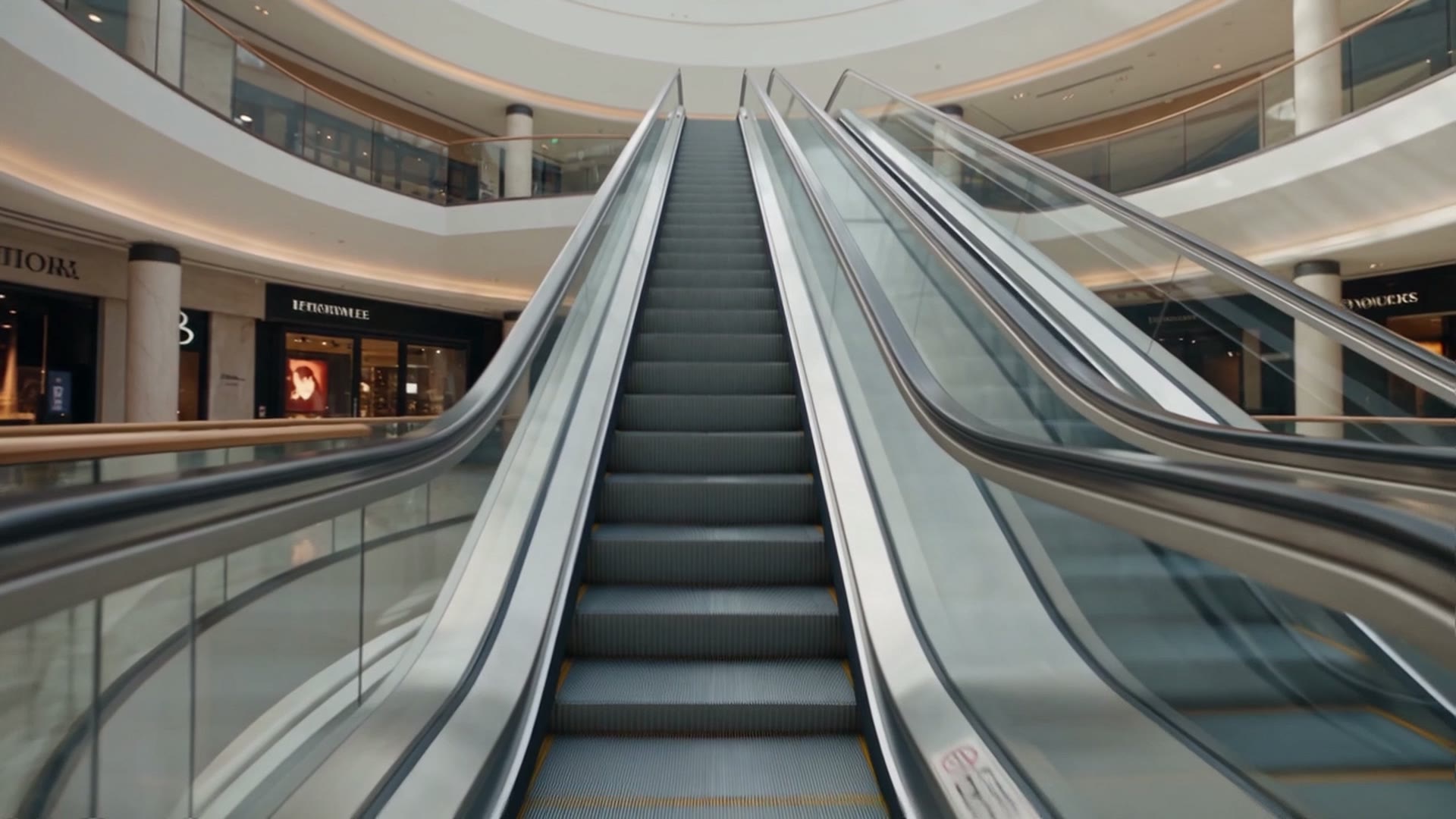 Le scale mobili di un centro commerciale sotto la cupola di vetro