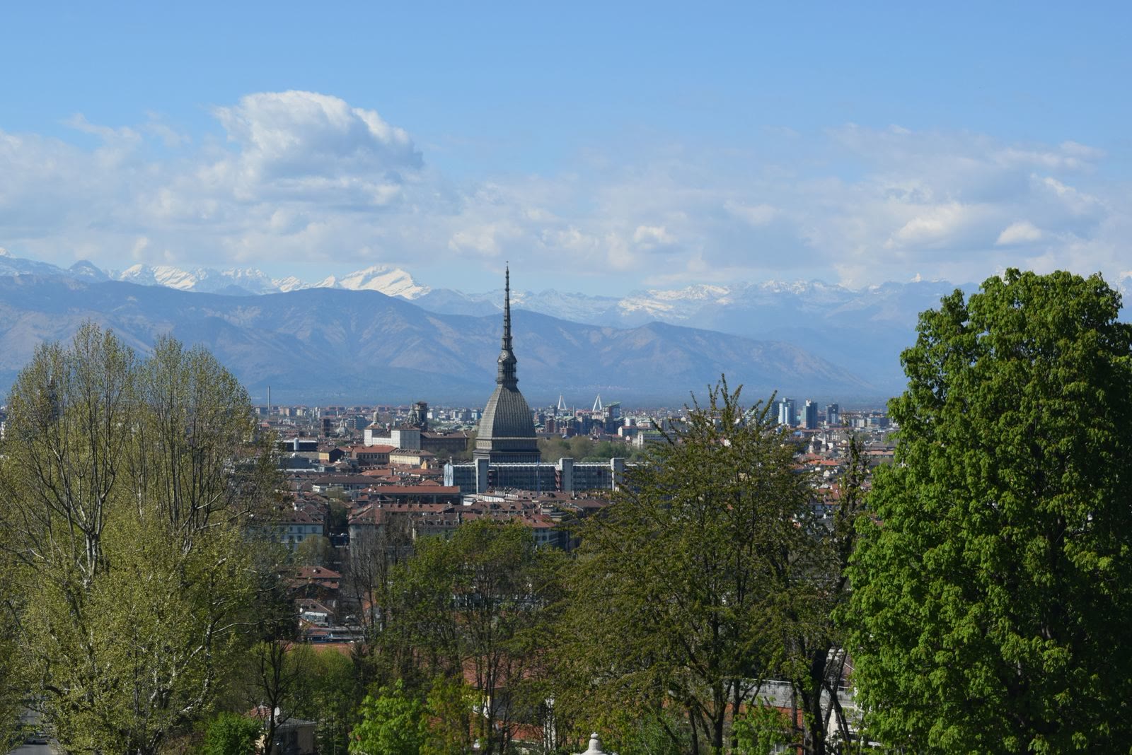 Il profilo di Torino con la Mole Antonelliana e le Alpi sullo sfondo